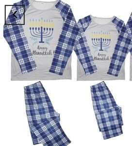 Chicmatchy Hanukkah Pajama Set w/the Menorah on the Top & Blue Plaid Bottoms M